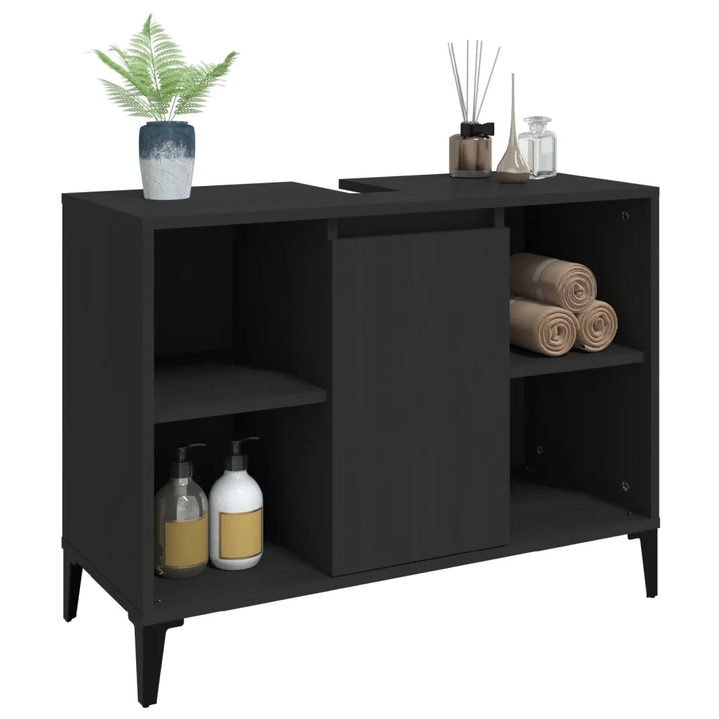 Mobile Lavabo Nero 80x33x60 cm in Legno Multistrato 821293
