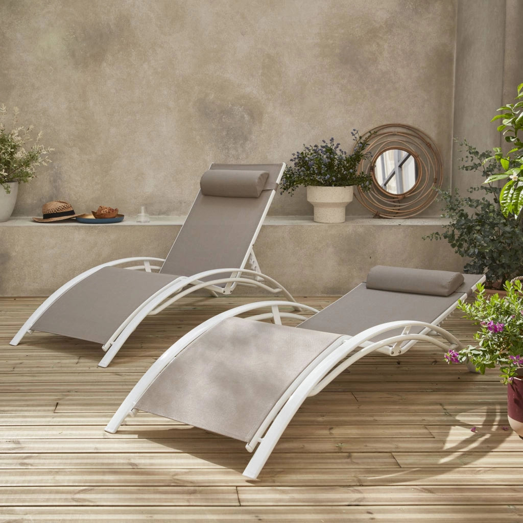 Set 2 lettini prendisole in alluminio textilene multiposizione, bianco
