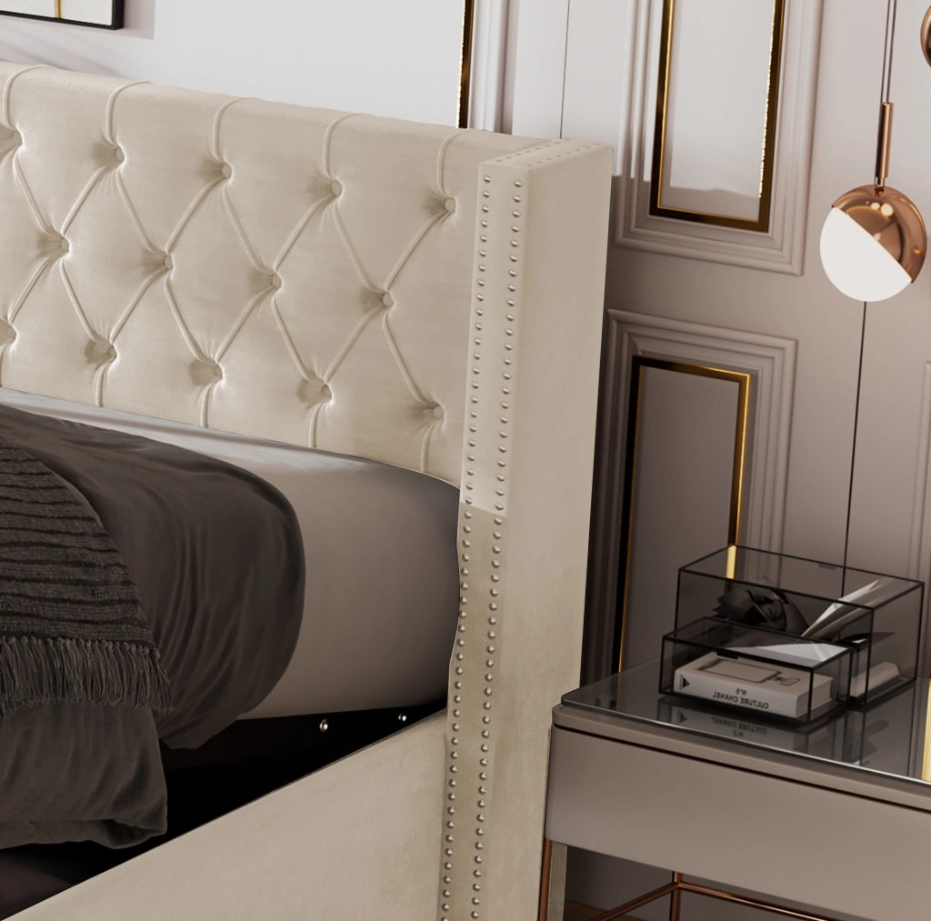 Letto matrimoniale contenitore 180x200 cm in velluto beige