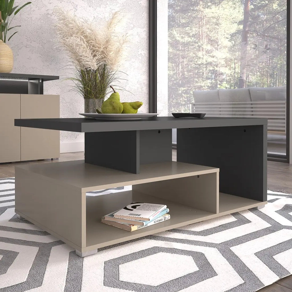 Tavolino basso NESS – Piano 100 x 60 cm – Finitura Congo e antracite – Design moderno