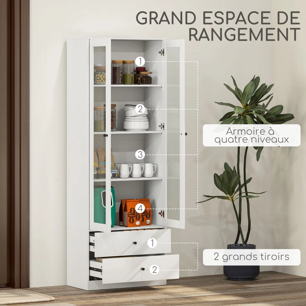 Mobile contenitore moderno con ante in vetro, ripiani regolabili e 2 cassetti ¨C Xylo ¨C Bianco 59x30x164 cm