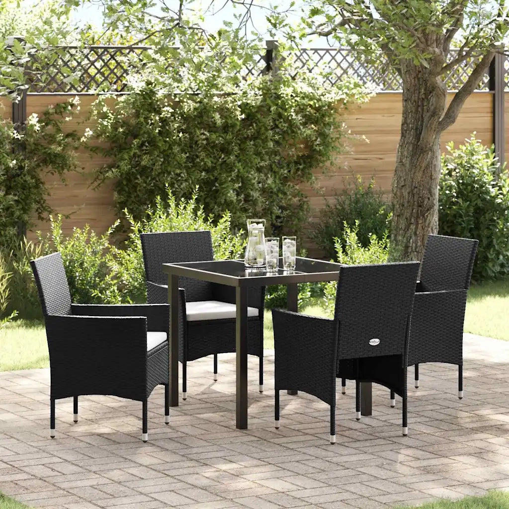 Set da Pranzo per Giardino con cuscino 5 pcs Nero polyrattan