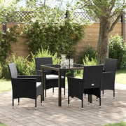Set da Pranzo per Giardino con cuscino 5 pcs Nero polyrattan