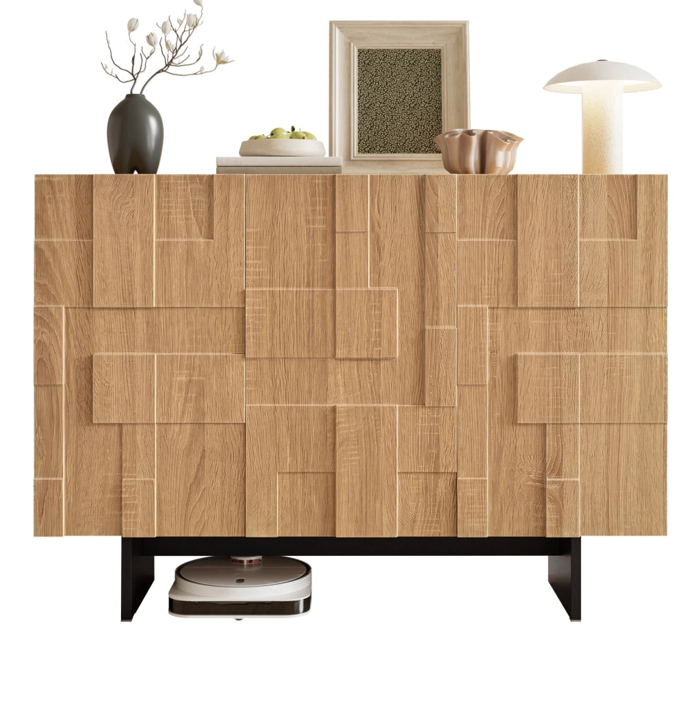 Credenza moderna 3 ante con ripiani regolabili, effetto legno e nero, 105 cm