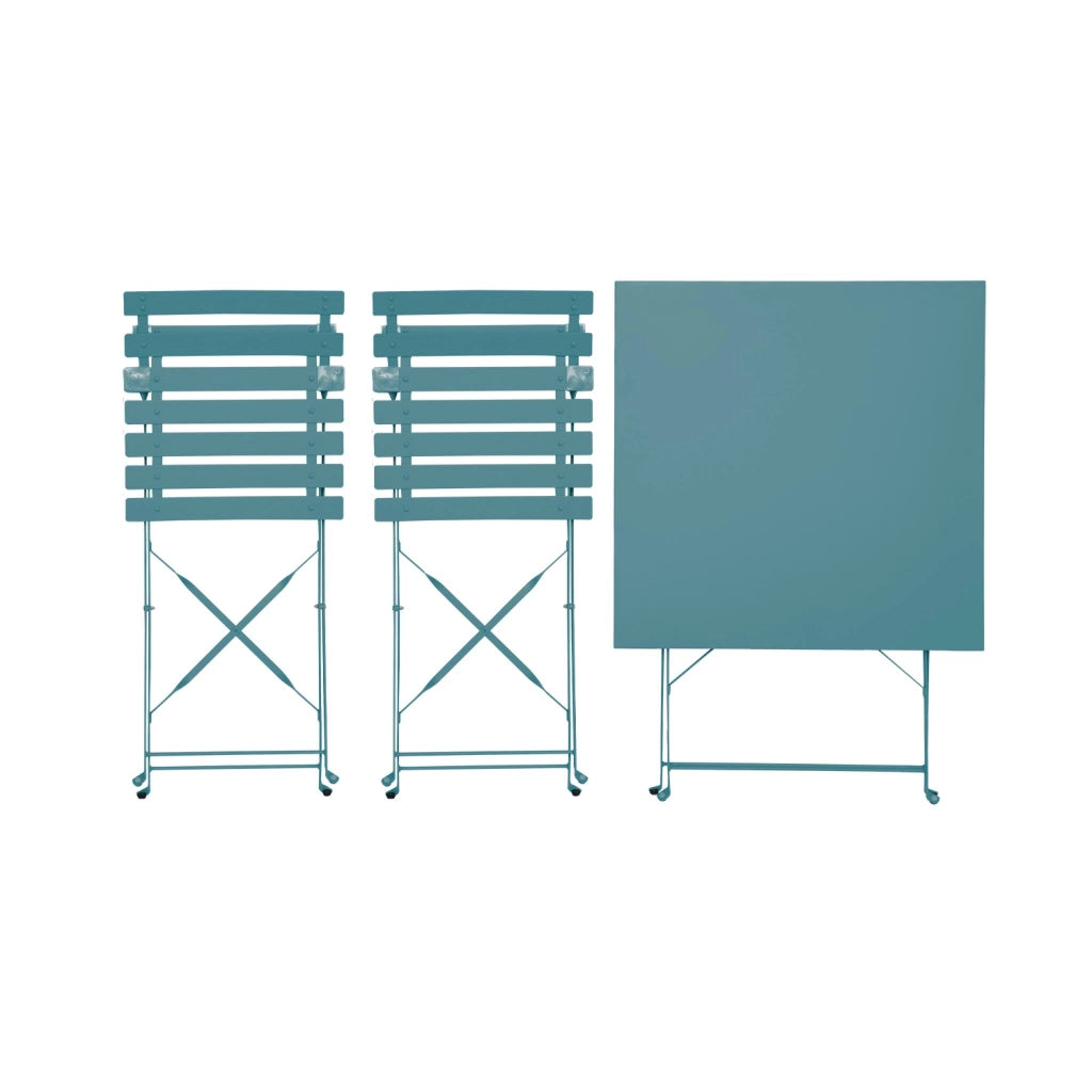 Set tavolo da giardino pieghevole in acciaio con 2 sedie, 70cm, blu