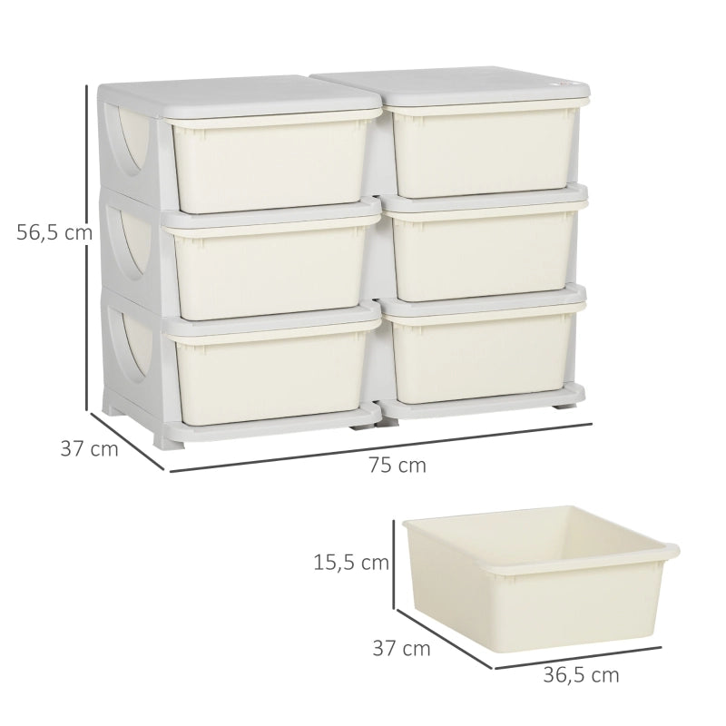 Cassettiera contenitore in plastica per bambini con 6 cassetti, crema bianco