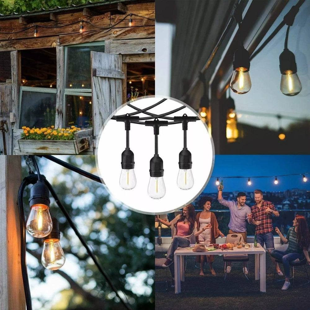 Catena luminosa da esterno 15 portalampade e27 14,4mt prese fisse lampadine non incluse