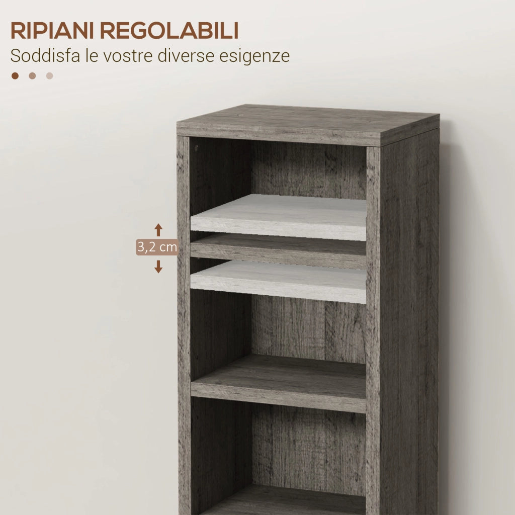 Set di 2 Scaffali Porta CD con Mensole Regolabili per 204 CD. 21x22.5x88.5 cm. Grigio