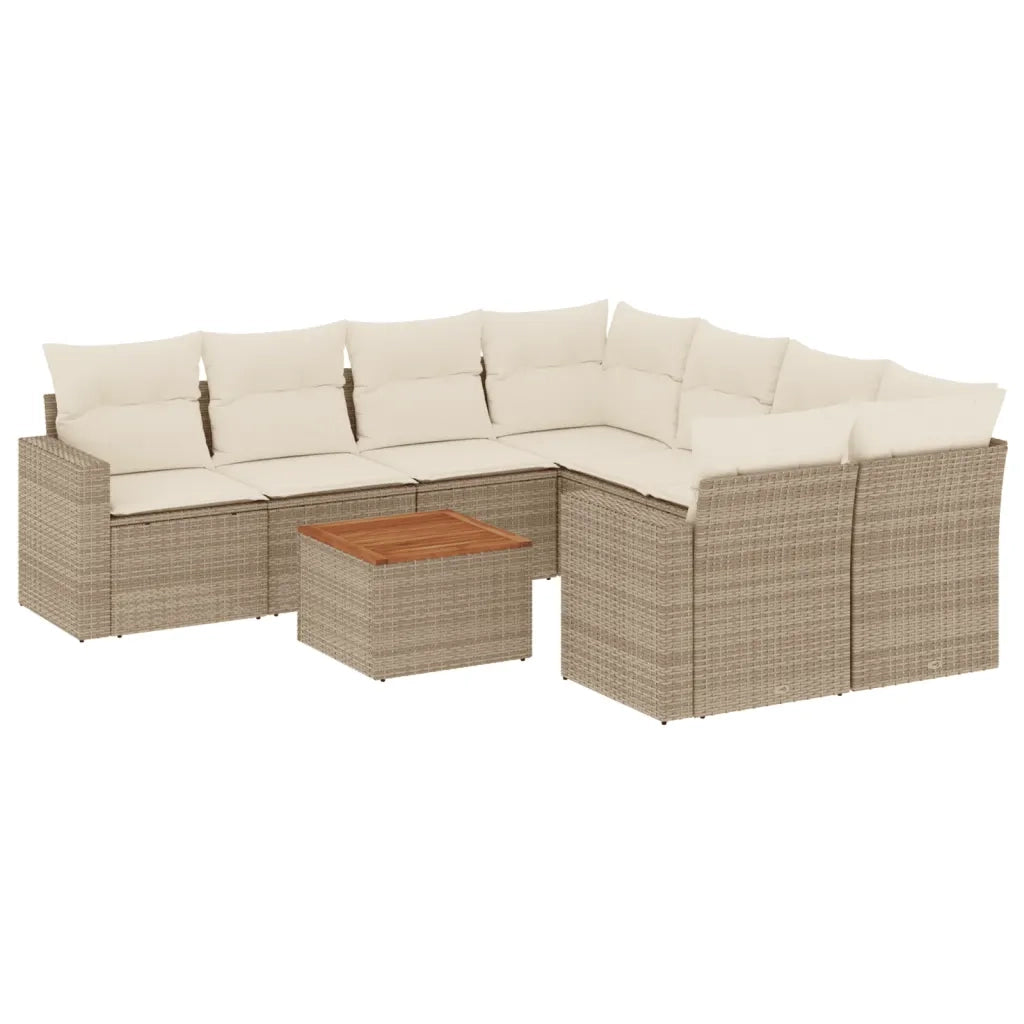 Set Divano da Giardino 9 pz con Cuscini Beige in Polyrattan