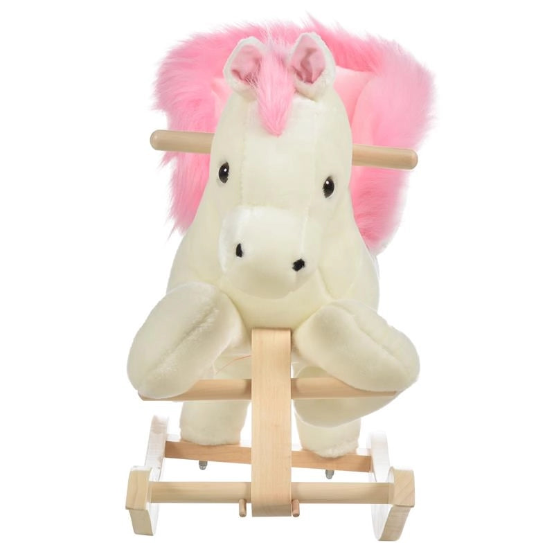 CAVALLO A DONDOLO PER BAMBINI 18-36 MESI CON  STRUTTURA IN LEGNO BIANCO E ROSA