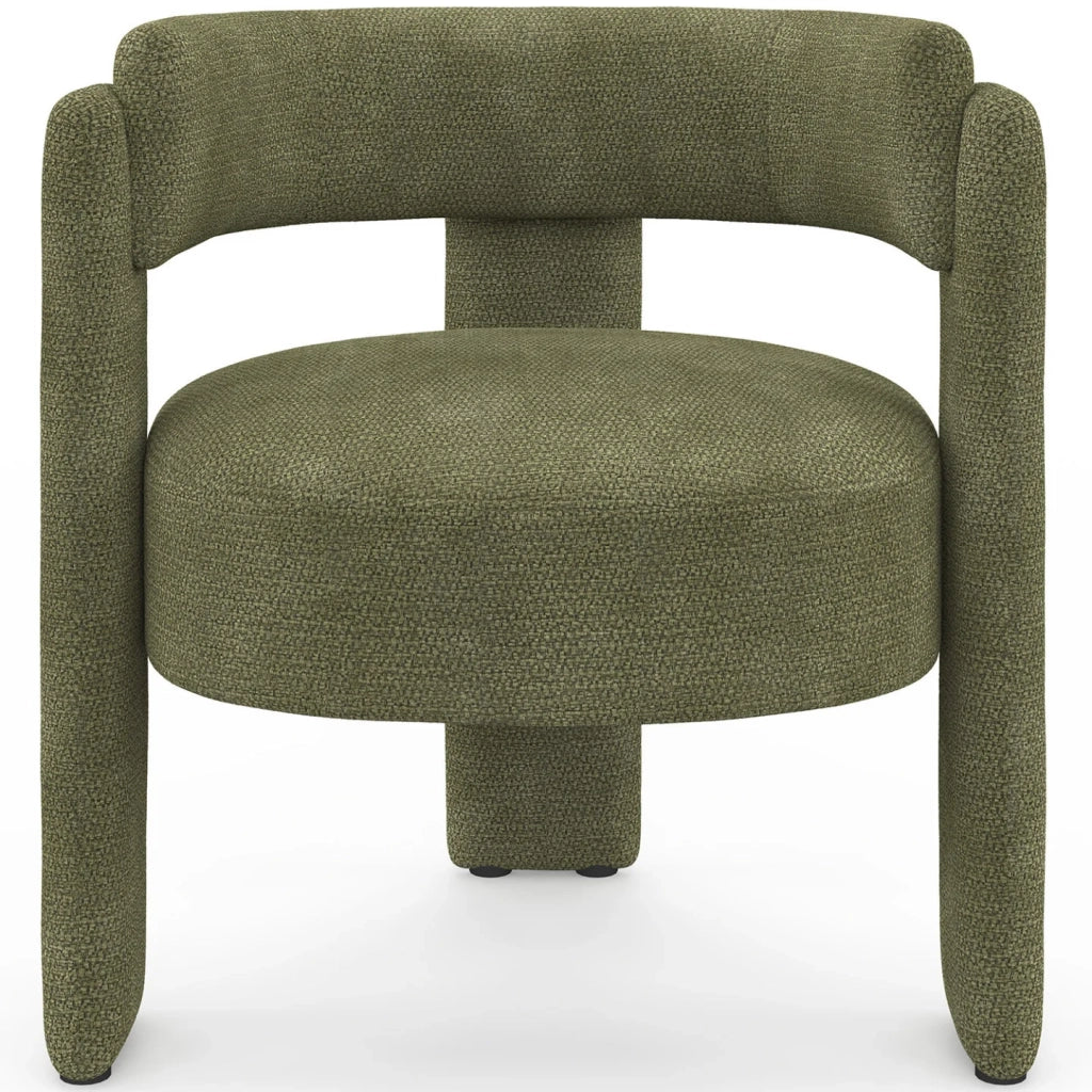 IDMarket - Poltrona treppiede GUSTAVE in tessuto di ciniglia verde