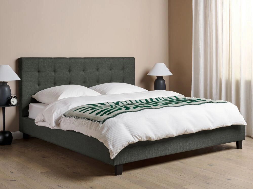 Letto imbottito tessuto grigio scuro rete a doghe testiera trapuntata 180 x 200 cm