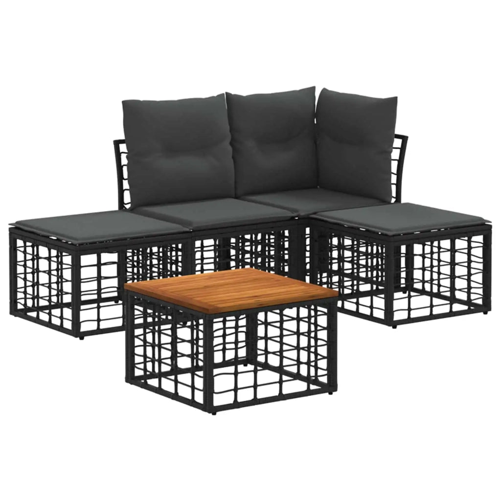 Set di divani da esterno 5 pcs Nero e Grigio scuro Poliestere