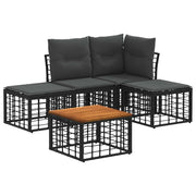 Set di divani da esterno 5 pcs Nero e Grigio scuro Poliestere