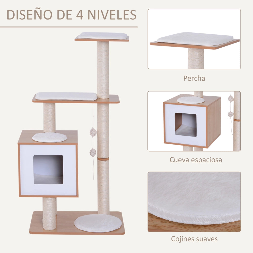 Tiragraffi per Gatti in Legno ¨C Xylo ¨C 71,5x49,5x120 cm con Grotta Piattaforme Sisal