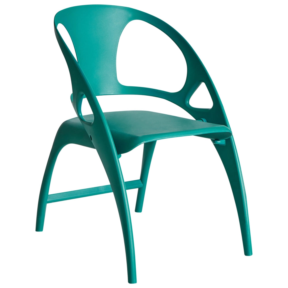 Set di 4 sedie da giardino in polipropilene verde thè plastica leggera e resistente agli agenti atmosferici per interni e per esterni.