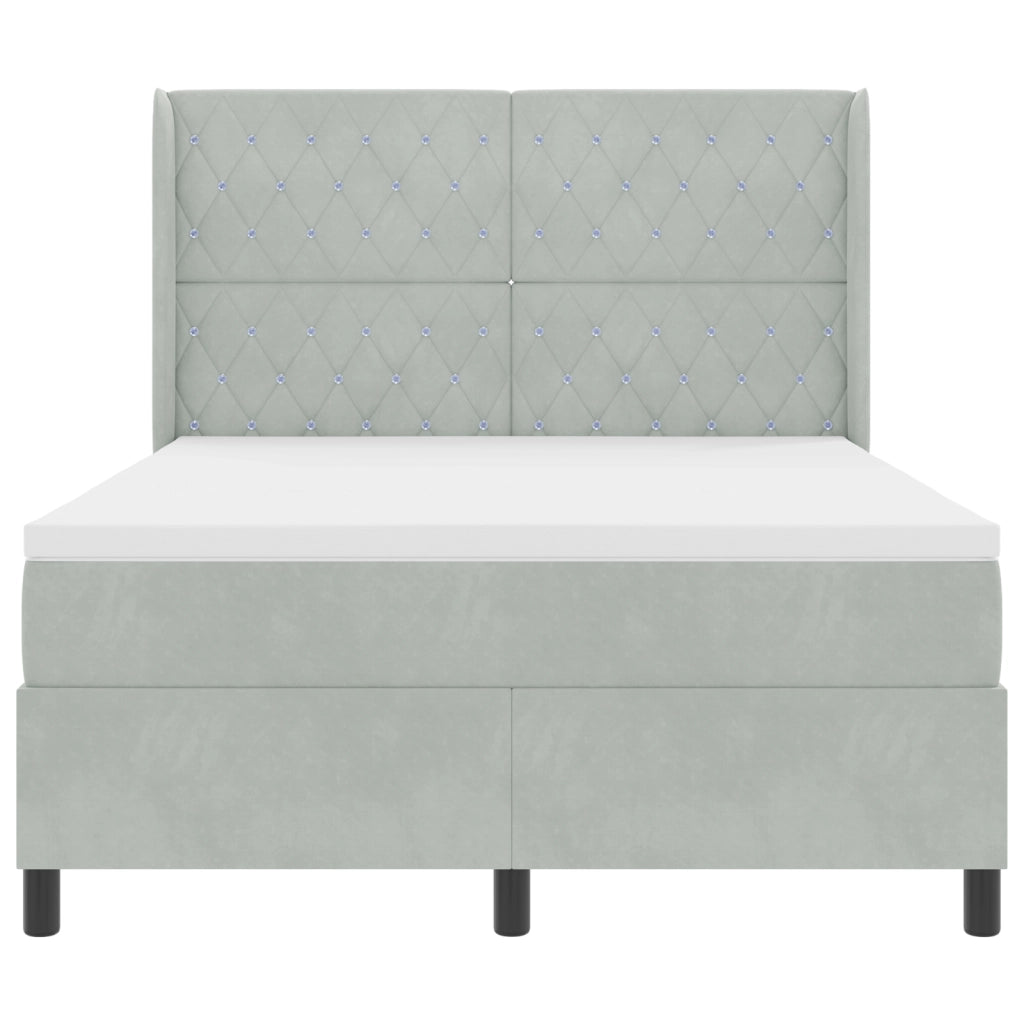 Letto Box Spring con Materasso e Luce LED Grigio Chiaro 140x200 cm in Velluto