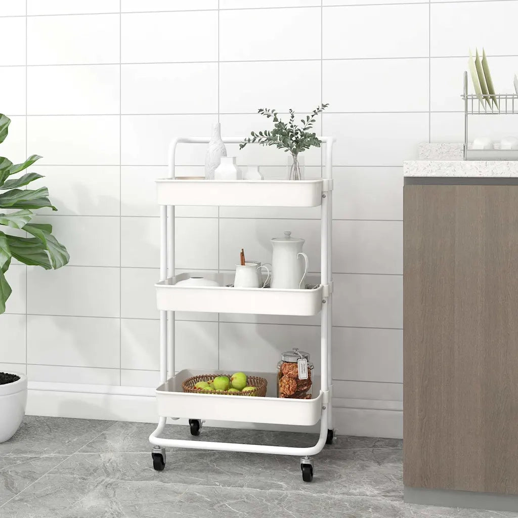 Carrello da Cucina 3 Ripiani Bianco 42x35x85 cm Ferro e ABS CFW2842933