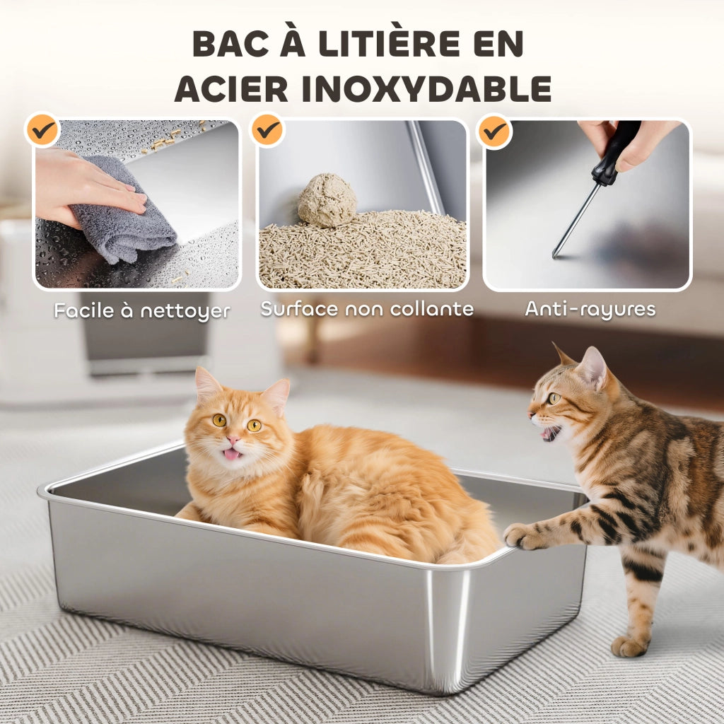 Lettiera per Gatti XL in Acciaio Inox ¨C zephmum ¨C Grigio Chiaro 60.2x40.2x44.5cm