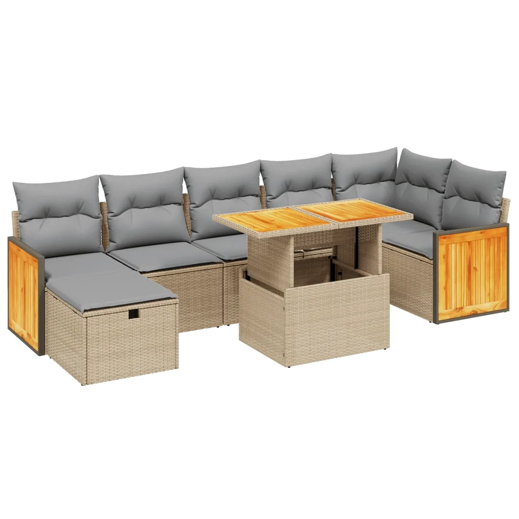 Set Divano da Giardino 8 pz con Cuscini Beige in Polyrattan 3276258