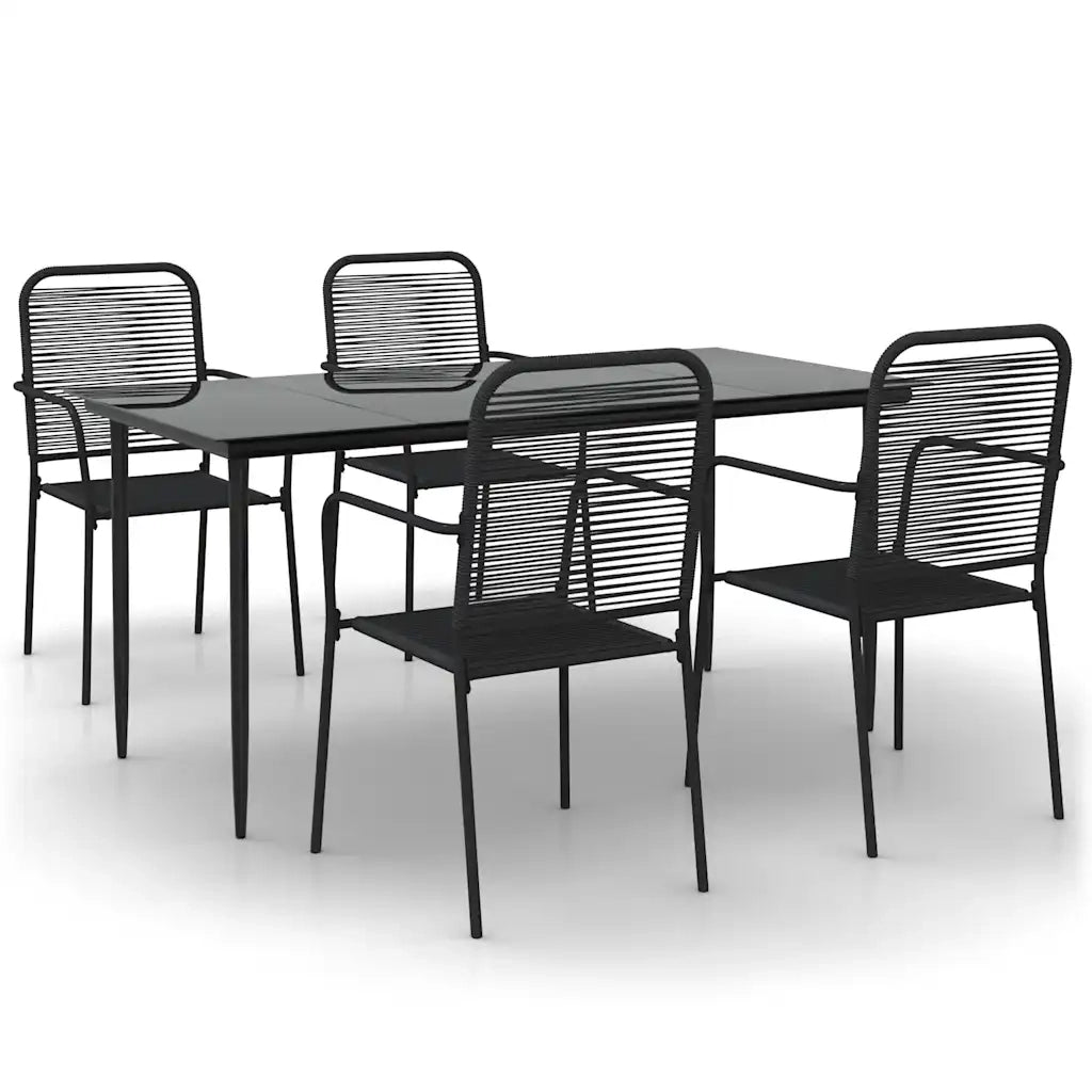 Set da Pranzo da Giardino 5 pz | Set Salotto da Giardino Nero Corda di Cotone e Acciaio