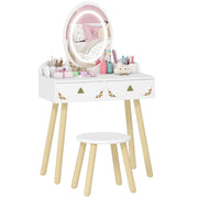 Scrivania per bambini con specchio LED e sgabello ¨C zephmum ¨C bianco 60x30x99,3 cm