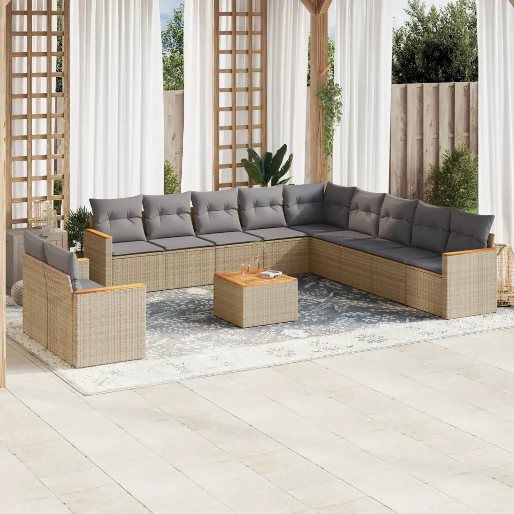 Set Divano da Giardino 12 pz con Cuscini Beige Misto Polyrattan 3226136