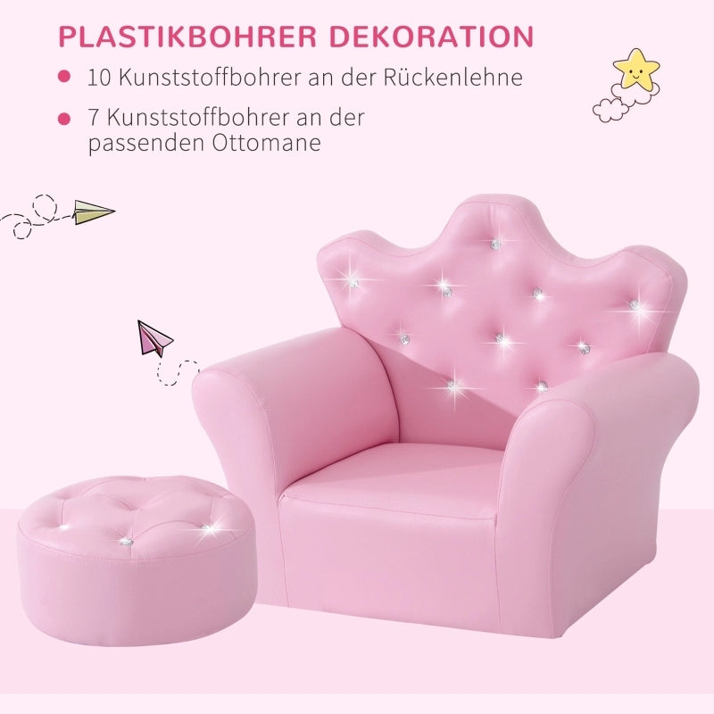 DIVANETTO PER BAMBINI con pouf 58x40,5x49 cm Rosa in legno
