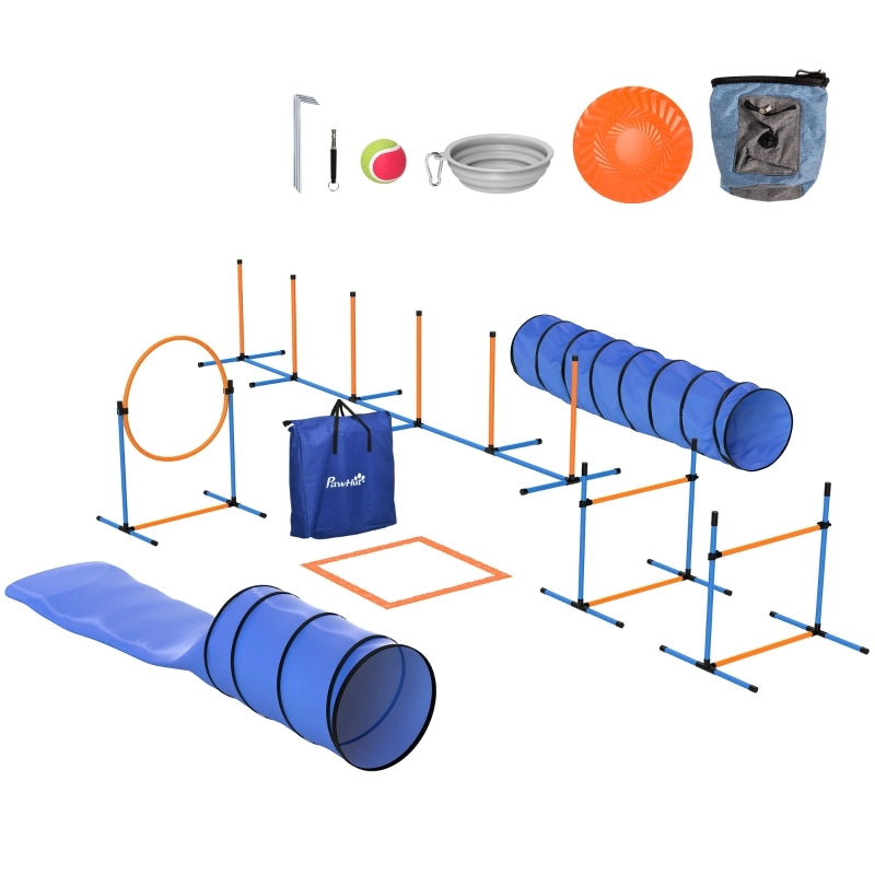 Set Agility per Cani 11 Pezzi con Tunnel, Ostacoli Regolabili, Slalom e Anello Salto
