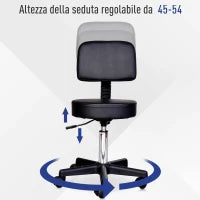 Sgabello con Schienale da Salone Sedia Girevole in Finta Pelle Altezza Regolabile Nero