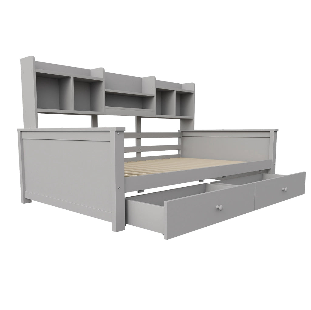 Letto singolo 90x200 cm con cassetti e vani laterali grigio
