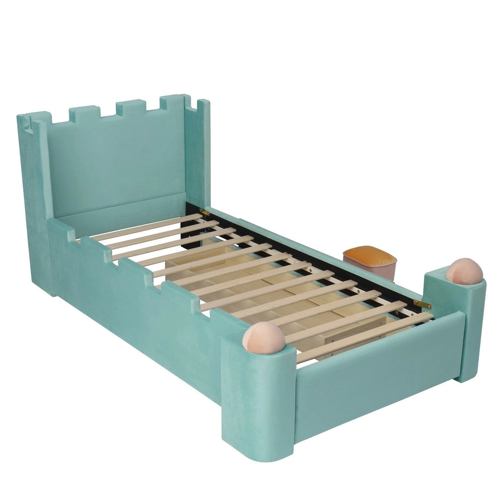 Letto imbottito singolo con cassetto ¨C Minimal ¨C blu velluto 90x200 cm