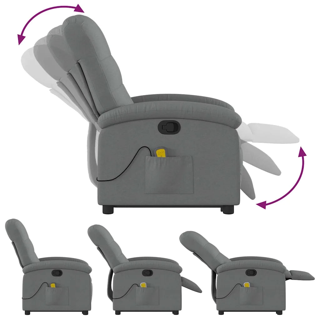 Divano Sedia-Poltrona Alzapersona Massaggi Reclinabile Grigio Scuro Tessuto 593871
