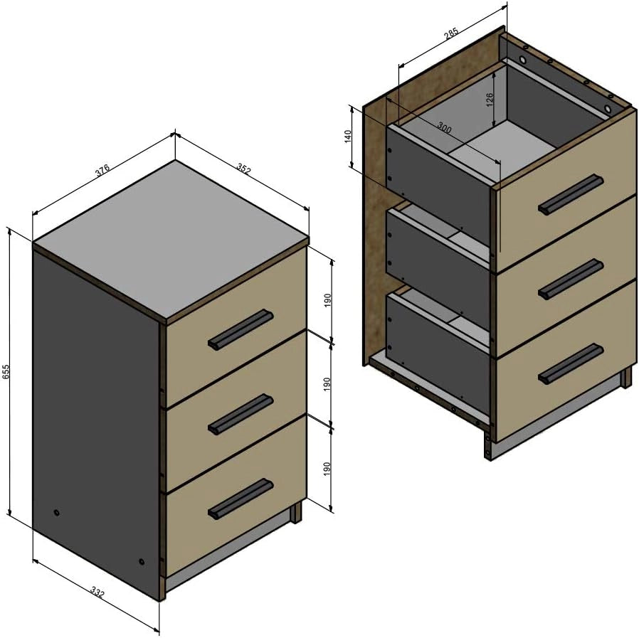 Comodini camera da letto, Nero lucido, Set di 2, adatto per letti boxspring con telaio rialzato
