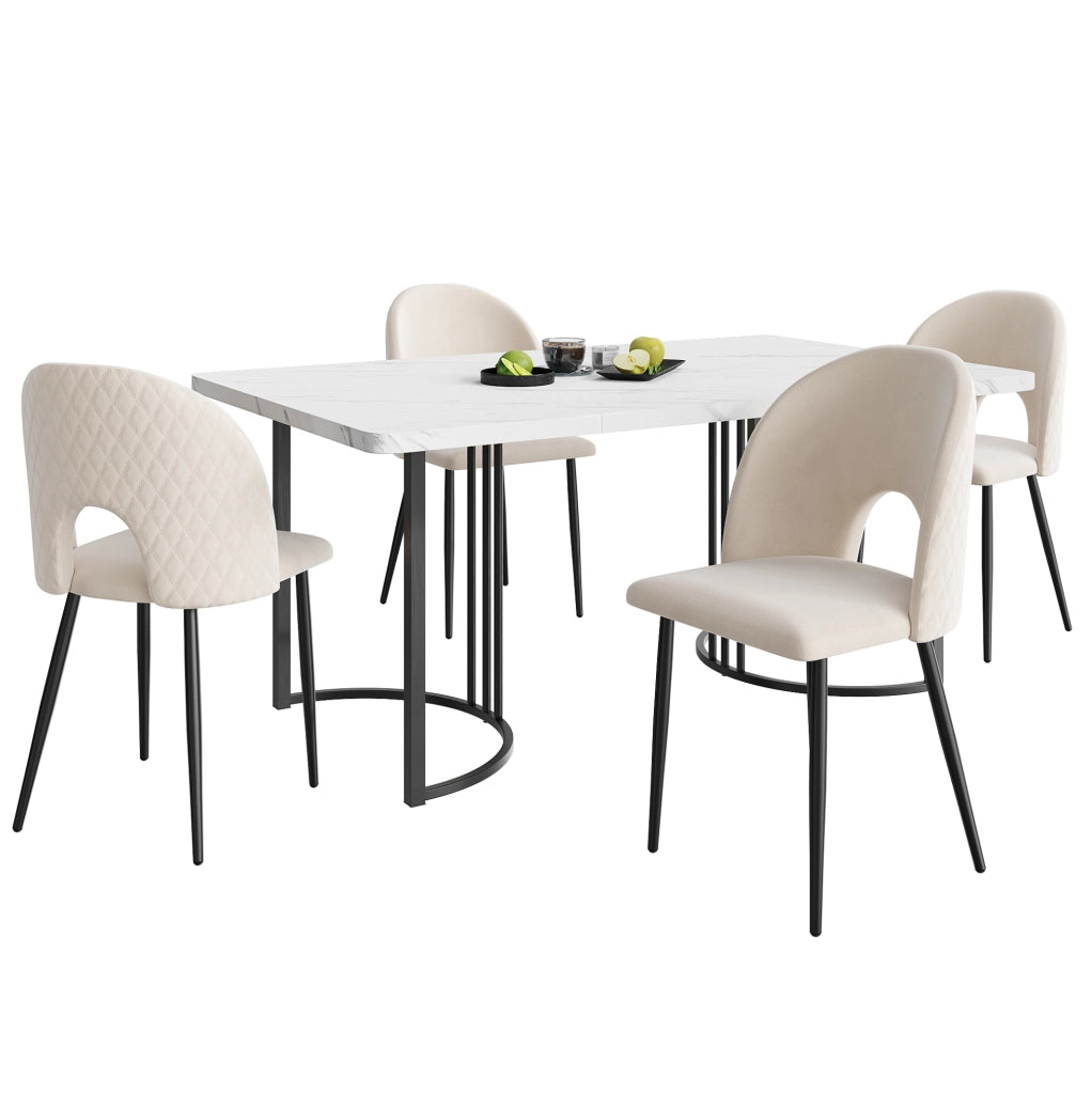 Set da pranzo 140x80 cm con piano effetto marmo; in velluto beige
