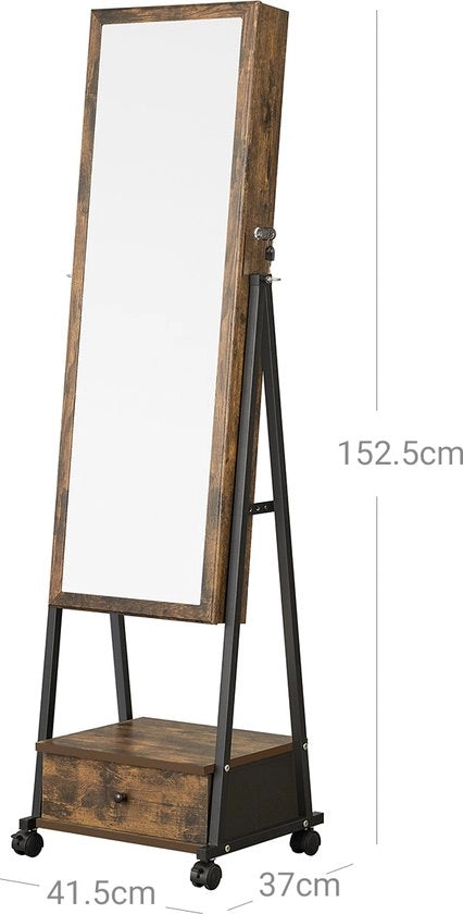 Comparto per gioielli - Armadio per gioielli - Comparto per gioielli in stile vintage - Organizzatore per gioielli con cassetto - Ruote - Regalo - 37cm x 41.5cm x 152.5cm