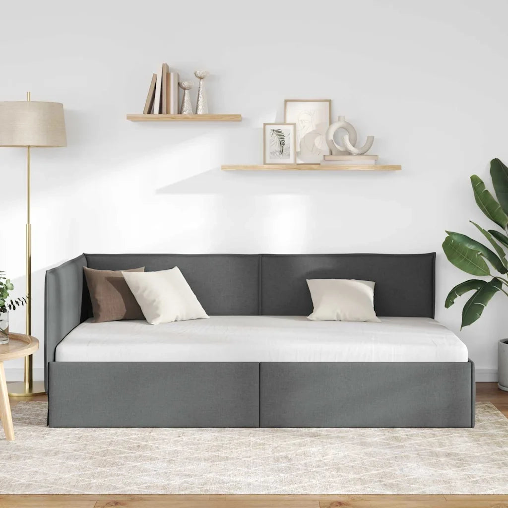Cornice del letto ad angolo Grigio scuro 100 x 200 cm Tessuto 42016472