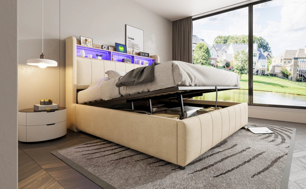 letto imbottito lino beige 160 x 200 cm