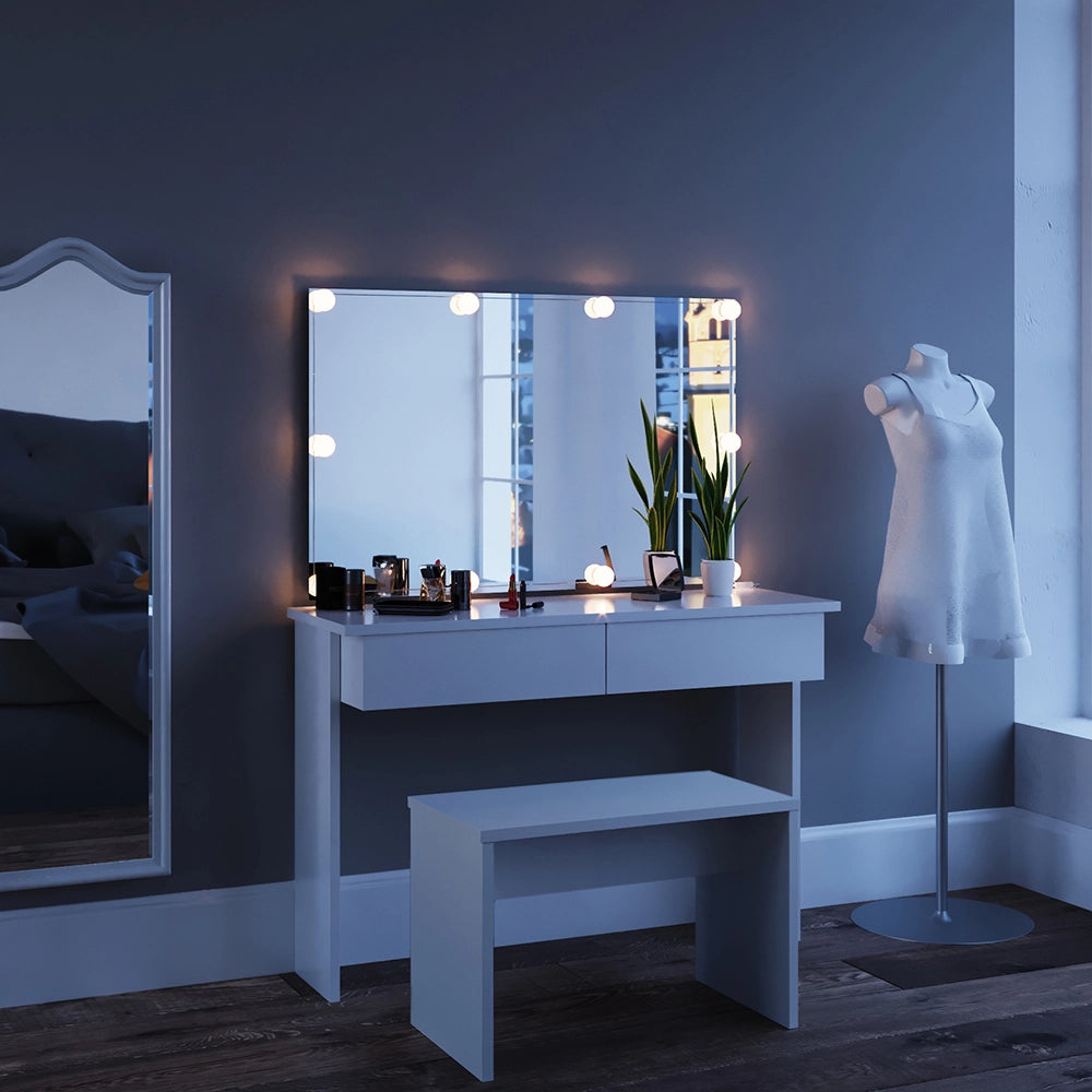 Vicco Tavolo da toeletta Bianco 120 cm con illuminazione a LED e panca