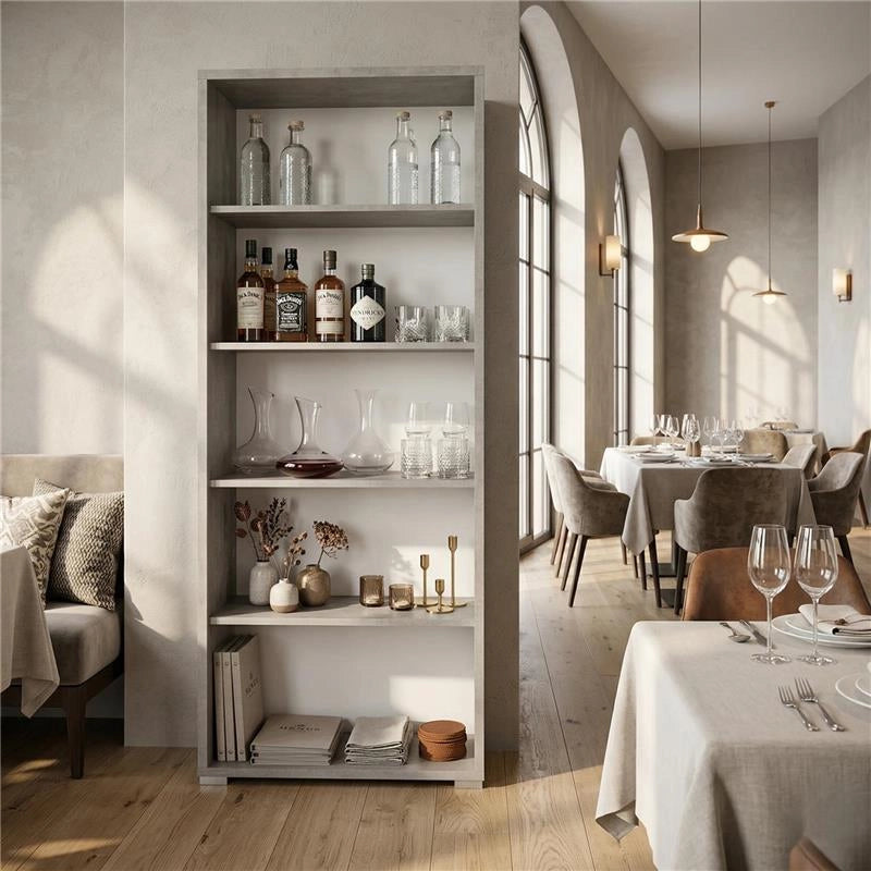 LIBRERIA A GIORNO DA ARREDO IN LEGNO CON 5 RIPIANI 182X71X41 CM COLORE CEMENTO
