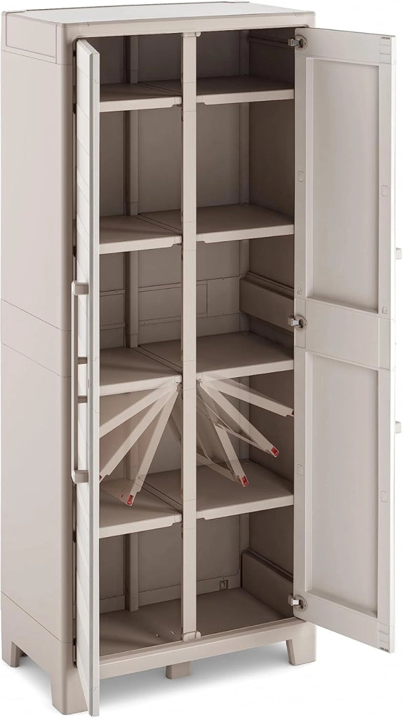 Armadio in Resina con 8 Ripiani Ribaltabili Regolabili Sabbia Beige Gulliver Multispace Keter