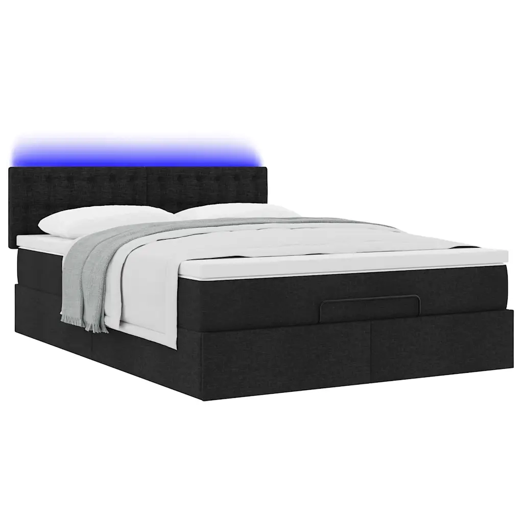 Pouf Letto con Materasso e LED Nero 140x190 cm 3312473