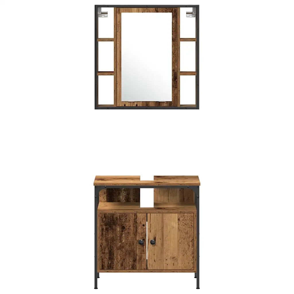 Set di mobili per il bagno con lo scaffale 4 pcs Legno vecchio 3332593