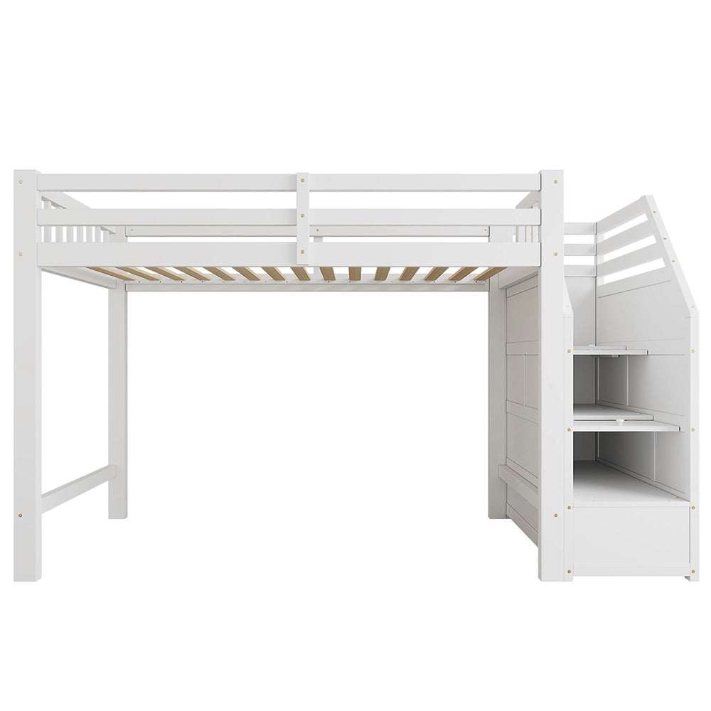 Letto mezzanino 90x200cm - Xylo - bianco, EN747, doghe, spazio vestizione