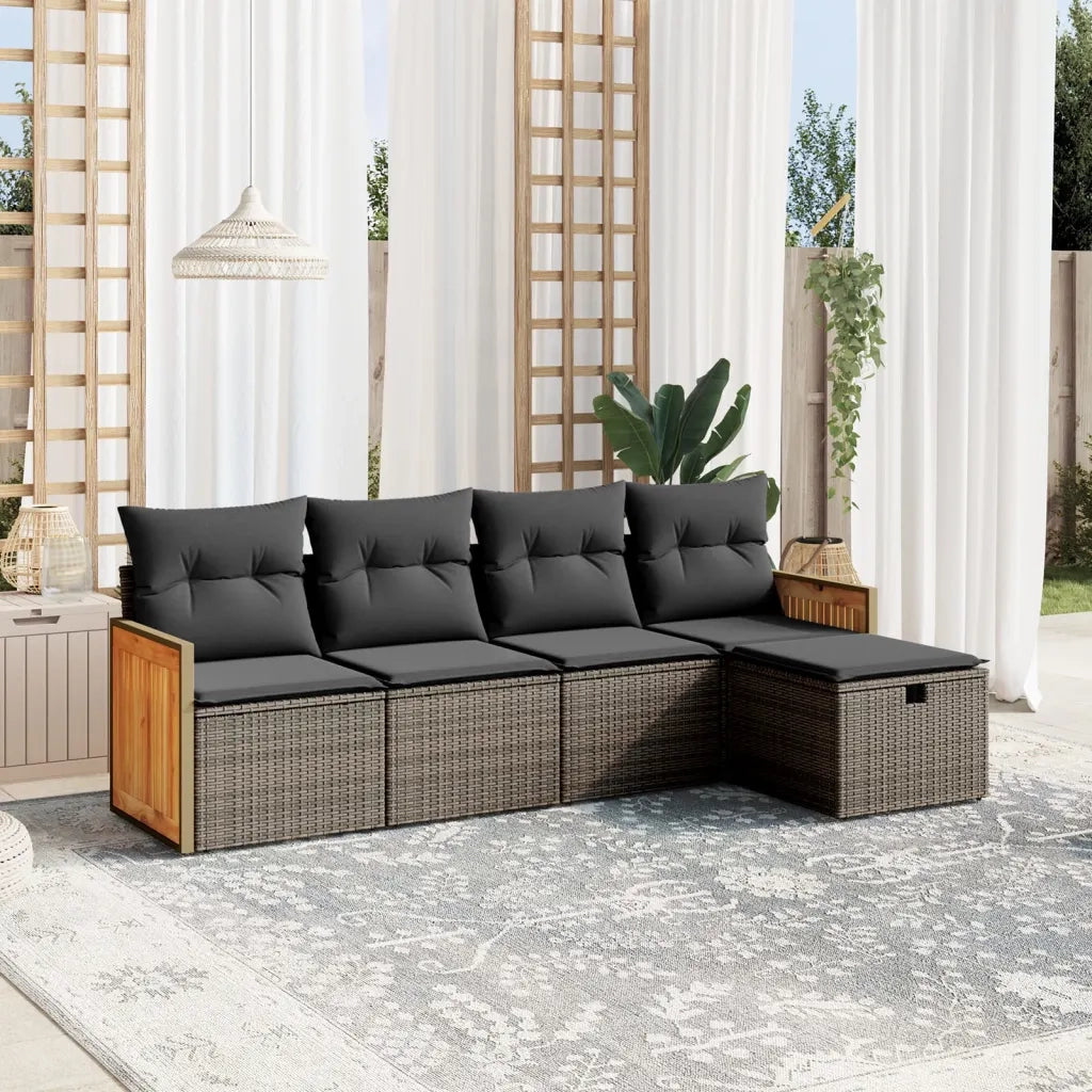 Set Divano da Giardino 5 pz | Set Salotto da Giardino con Cuscini Grigio in Polyrattan