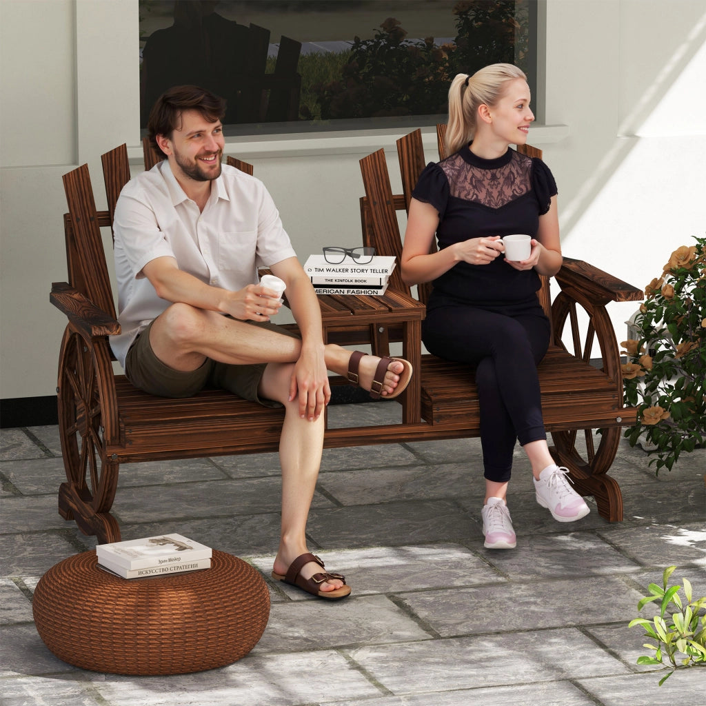 Panca da giardino 2 posti ¨C Xylo ¨C legno con foro ombrellone, gambe a ruota di carro 154x65x102 cm