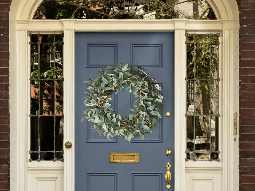 Ghirlanda per porta Verde Fiore artificiale decorativo fatto a mano rotondo 65 cm Decorazione da tavolo per parete Stile rustico tradizionale