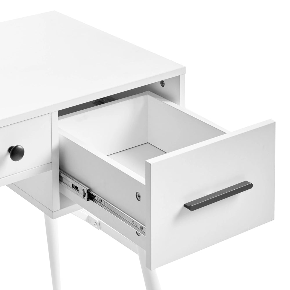Scrivania da ufficio per casa in truciolato bianco con gambe in ferro 120 x 50 cm con 3 cassetti stile retrò