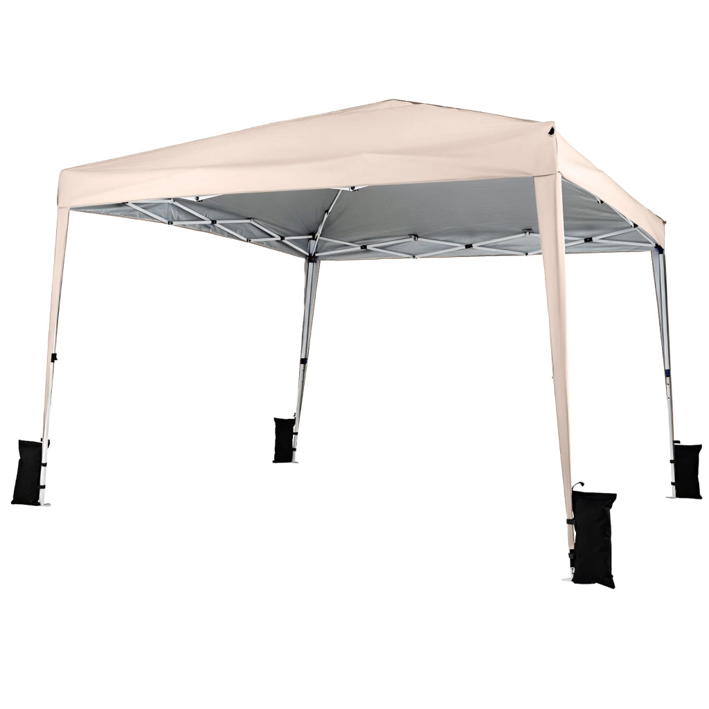 Gazebo da giardino 3 x 3 m pieghevole portatile e altezza regolabile, Tendone parasole con telo impermeabile e resistente Beige