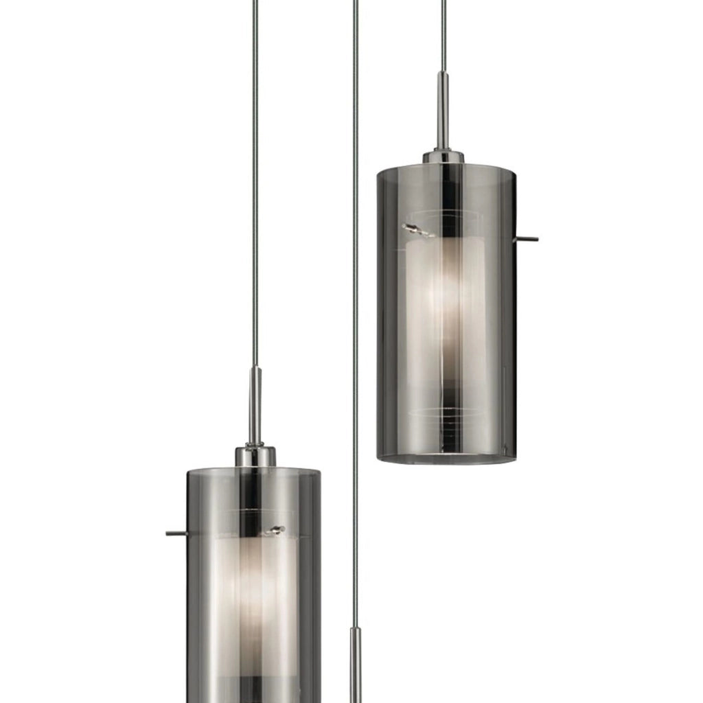 Lampadario Contemporaneo Duo 2 Acciaio Cromo Vetro Argento 3 Luci E14